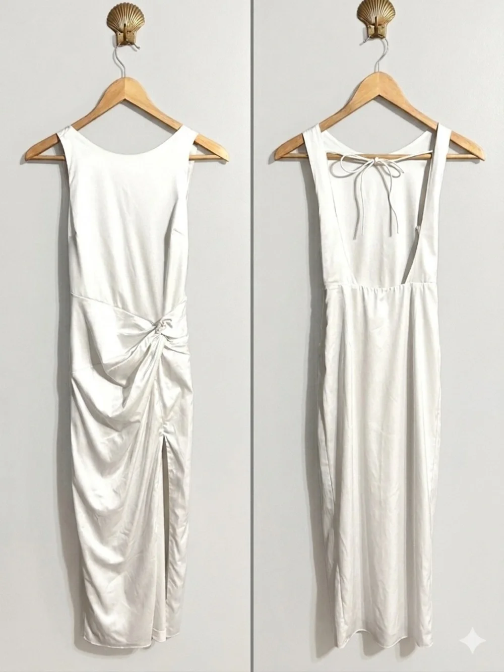 Abercrombie White Satin Asymmetrical Twist Front Maxi Gown XS Stretch Prom Dress